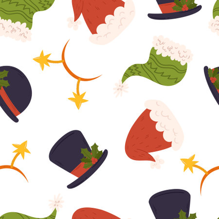 Seamless Pattern With Whimsical Christmas Festive Hats Radiating Holiday Cheer With Its Joyful Colors And Playful Designのイラスト素材