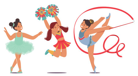 Ballet Girls Exude Grace In Precise Movements, Cheerleaders Radiate Energy With Synchronized Cheers, And Gymnastsのイラスト素材