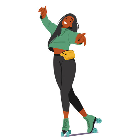 Young Black Woman Gracefully Roller Skating With Joyful Energy, Showcasing Her Fluid Movement And...