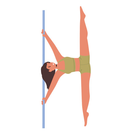 Pole Dancer Girl Combines Strength, Grace, And Flexibility, Gracefully Swirling Around The Pole With Acrobatic Finesseのイラスト素材
