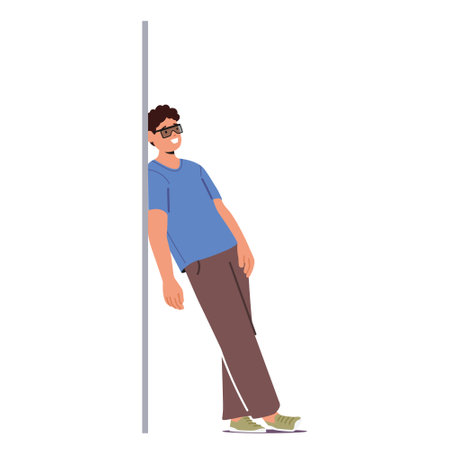 Man In Sportswear Leaning Against A Wall With Sunglasses On. He Is Wearing A T-shirt And Pants, Cartoon Illustrationのイラスト素材