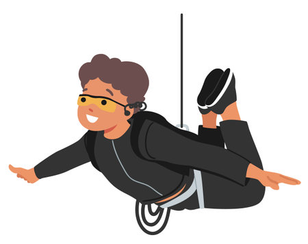 Boy special agent cartoon character hanging on rope conducting secrete mission vector illustrationのイラスト素材