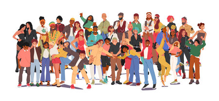 Creative multicultural crowd of diverse people social community showcasing happiness and unityのイラスト素材