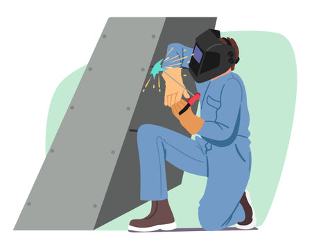 Welder repairing steel construction working with special tools providing professional serviceのイラスト素材