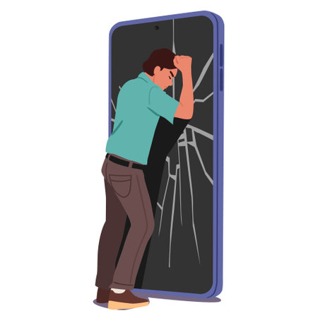 Manager cartoon character feeling stress due to phone breakdown and loosing important informationのイラスト素材