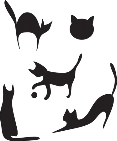 drawing- silhouettes of cats in different poses.のイラスト素材
