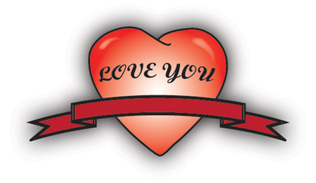 heart pink with a red ribbon. The symbol of Valentine's Day.のイラスト素材