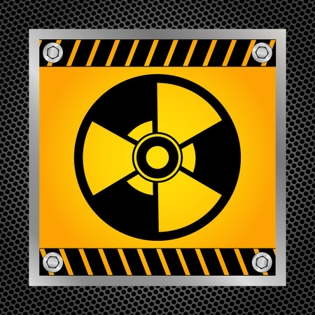 Radioactive hazard sign on a metal grid. Vector illustrationのイラスト素材