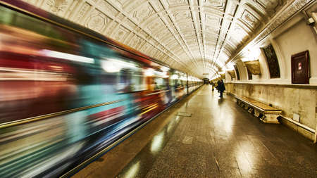 Moscow Metro wagon in motionのeditorial素材