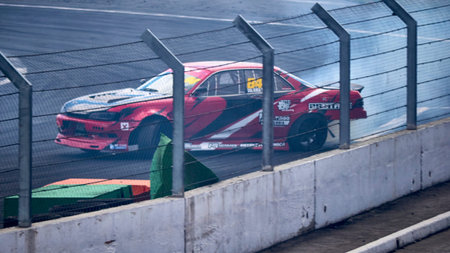 Russia Ryazan International Track Atron September 2020. A sports car in a controlled skid on the...
