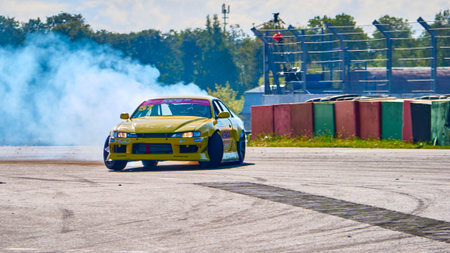 Russia Ryazan International Track Atron September 2020. A sports car in a controlled skid on the...