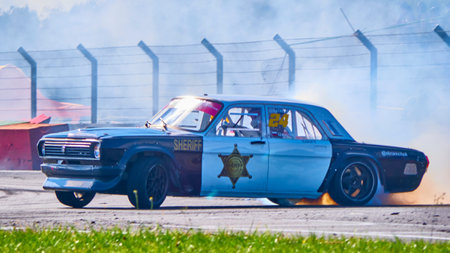 Russia Ryazan International Track Atron September 2020. A sports car in a controlled skid on the...