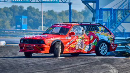 Russia Ryazan International Track Atron September 2020. A sports car in a controlled skid on the...
