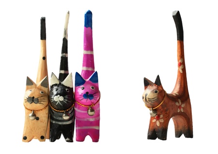 group of colourful wooden catsの写真素材