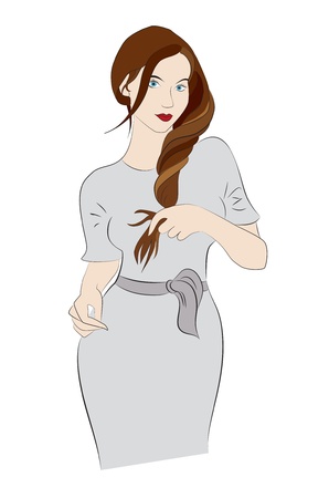 young beautiful posing woman holding her hairのイラスト素材