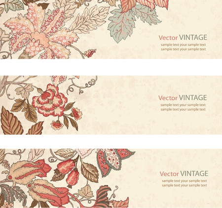 Vintage Floral banner set on textured paperのイラスト素材