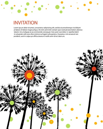 flowers background with flowers silouette and bubblesのイラスト素材