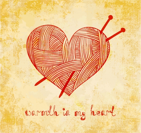 heart with knitting needle on grunge backgroundのイラスト素材