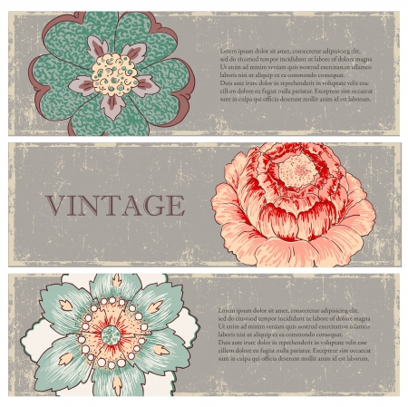 Vintage flowers banners setのイラスト素材