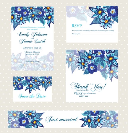 Wedding invitation set with vintage flowersのイラスト素材
