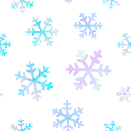 seamless pattern with falling watercolor hand drawn snowflakesのイラスト素材