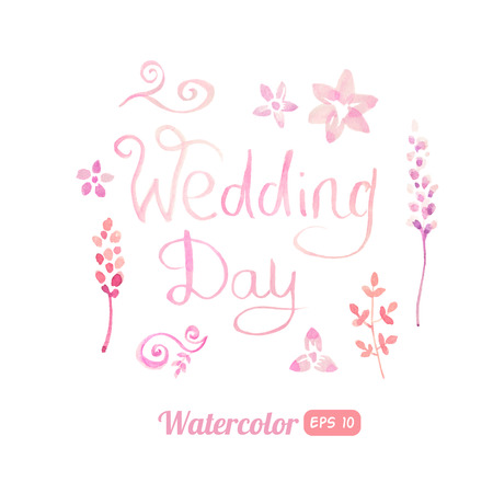 Set of watercolor floral elements for decorationのイラスト素材