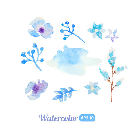 Set of watercolor floral elements for decorationのイラスト素材