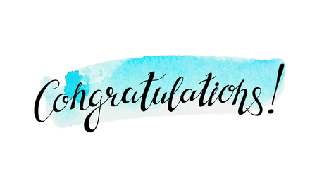 Congratulation banner with abstract watercolor stain on  backgroundのイラスト素材
