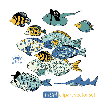 Vector underwater sea life animals clipart setのイラスト素材