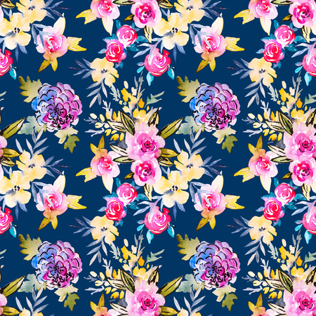 Watercolor floral botanical seamless pattern. Good for printing on fabric, wrapping paper, wallpaper. Raster illustration.の写真素材