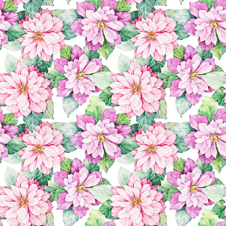 Watercolor floral botanical seamless pattern. Good for printing on fabric, wrapping paper, wallpaper. Raster illustration.の写真素材