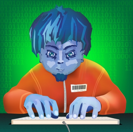 the young hacker hacks a database (illustration)のイラスト素材