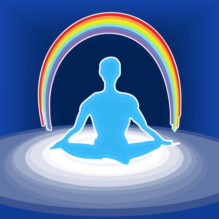  illustration of the meditating person with a rainbow over headのイラスト素材