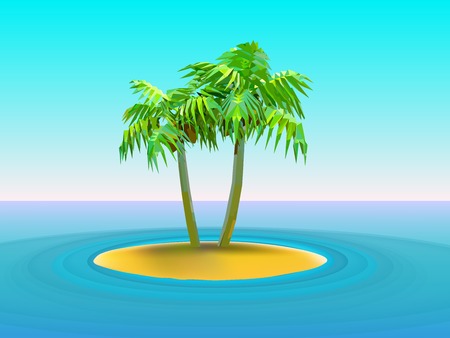 vector illustration of  two palm trees on island in the middle of oceanのイラスト素材