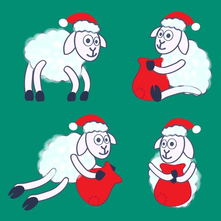 New Year's sheeps in a red cap with a bagのイラスト素材