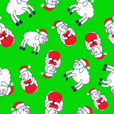 Seamless pattern- New Year's sheeps in a red cap with a bagのイラスト素材