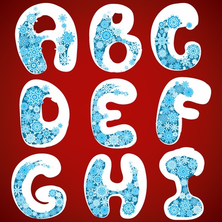 Christmas snowflakes alphabet. Holiday font for design greeting cardsのイラスト素材