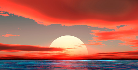 sunset on the sea with scarlet cloudsの写真素材