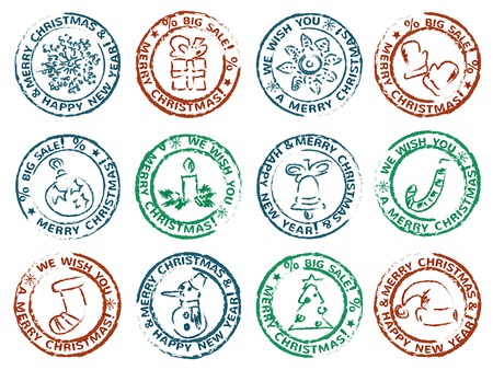 winter holidays icons set - prints of merry christmas and happy new yearのイラスト素材