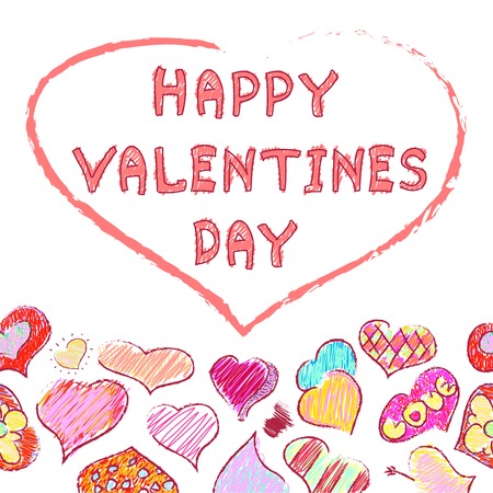 vector doodle greeting card with hearts  for happy valentines dayのイラスト素材