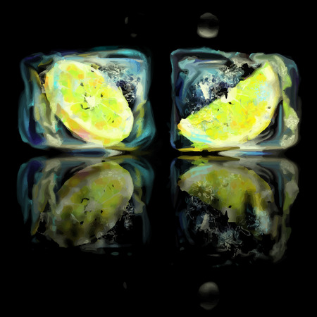 frozen in ice lemon slice - drawn by oil paintsのイラスト素材