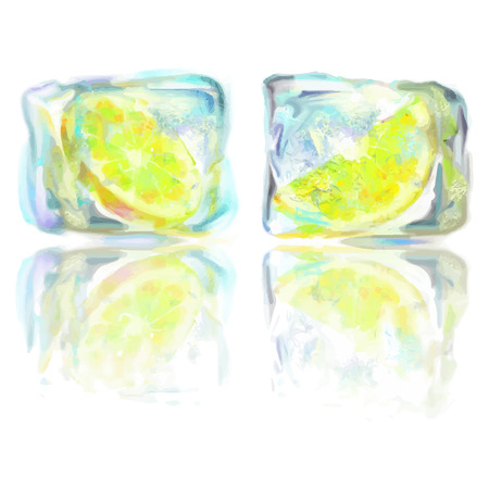 frozen in ice lemon slice - drawn by oil paintsのイラスト素材