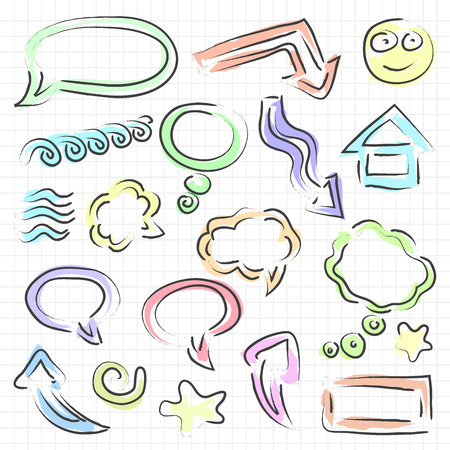 Vector illustration of isolated doodle set . Hand-drawn arrows, stars and other shapes for comic or cartoon artのイラスト素材