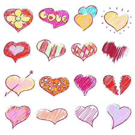vector doodle hearts set  for happy valentines day or weddingのイラスト素材