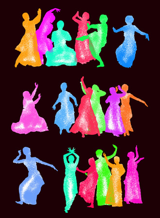 vector set of isolated silhouettes indian dancersのイラスト素材