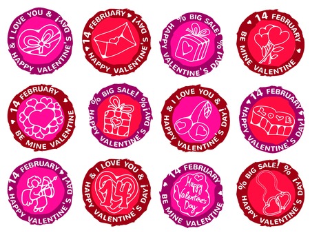 vector stamps set - labels of happy valentines dayのイラスト素材