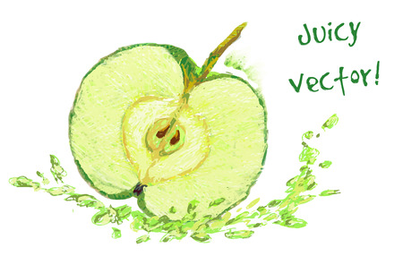 vector isolated apple with a slice - drawn by colored pencilsのイラスト素材