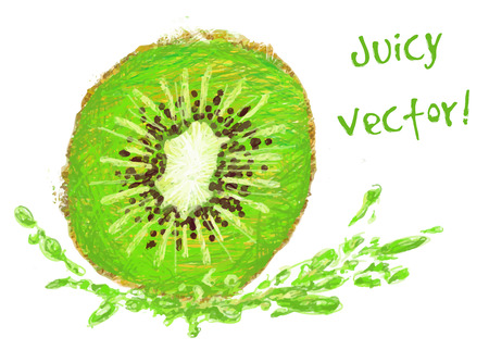 vector isolated kiwi with a slice - drawn by colored pencilsのイラスト素材