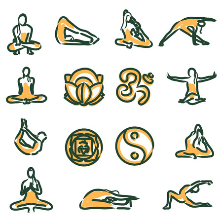 vector set of isolated yoga position - asanas and stretchingのイラスト素材