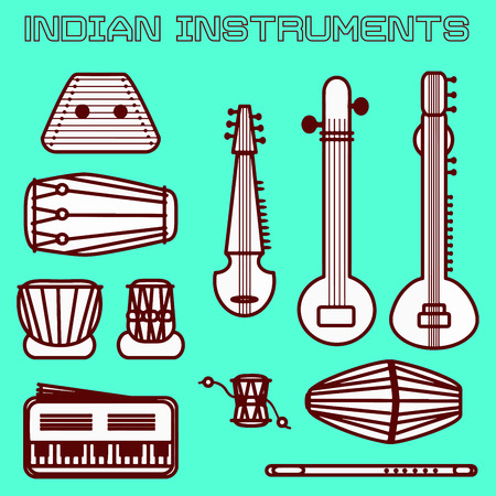 vector set of isolated traditional indian instrumentsのイラスト素材